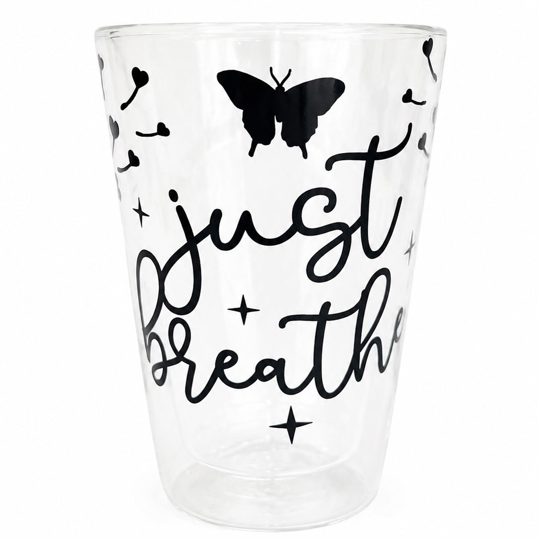 400ml Double Walled Drinking Glass - Just Breathe