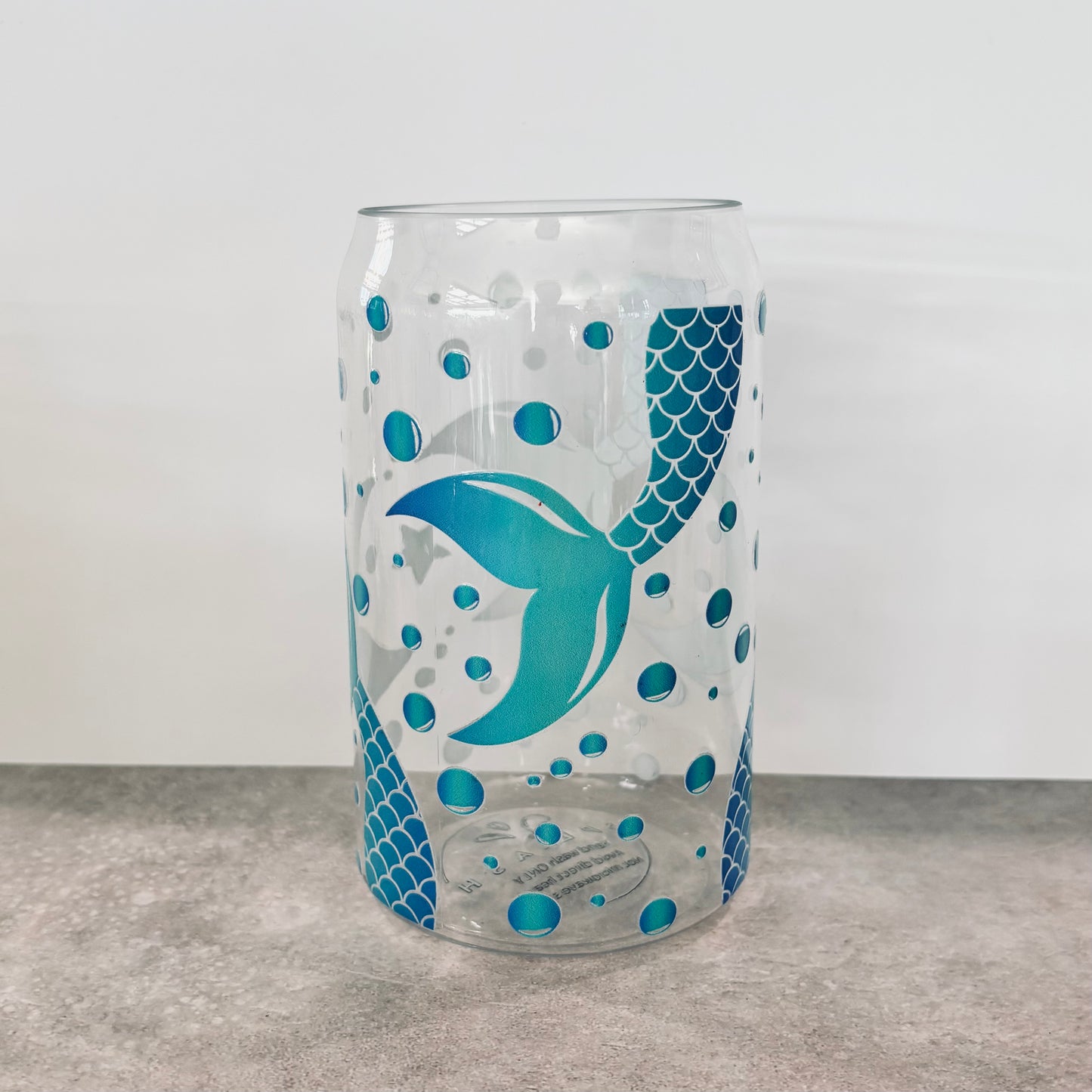 16oz Plastic Drinking Glass - Mermaid tails and bubbles