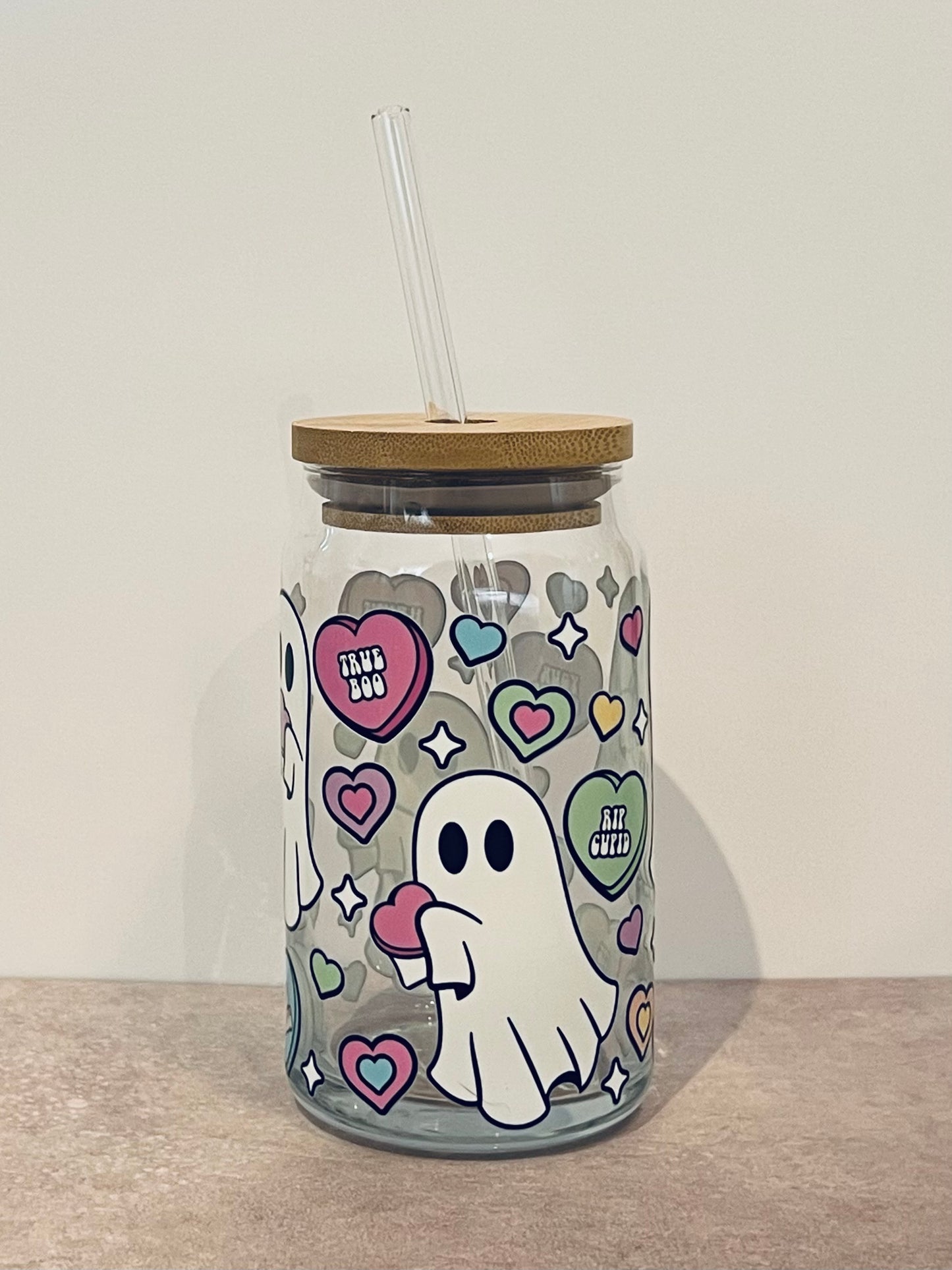 16oz Drinking Glass - Ghost Hearts