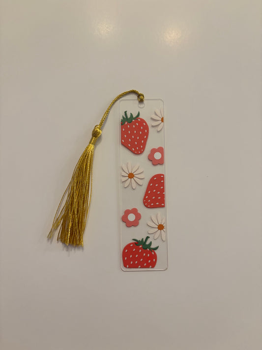 Acrylic Bookmark with Tassel - Strawberries & Flowers