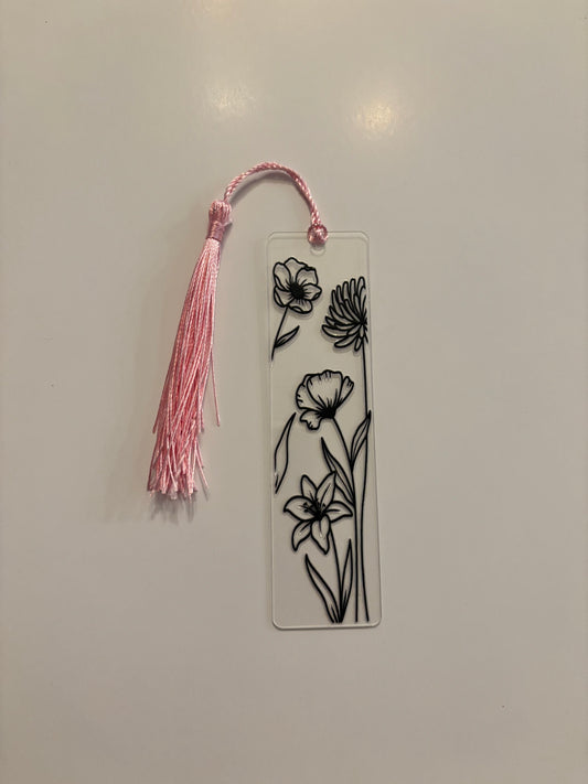 Acrylic Bookmark with Tassel - Flowers