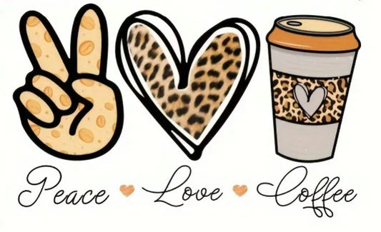 16oz Drinking Glass - Peace * Love * Coffee Print