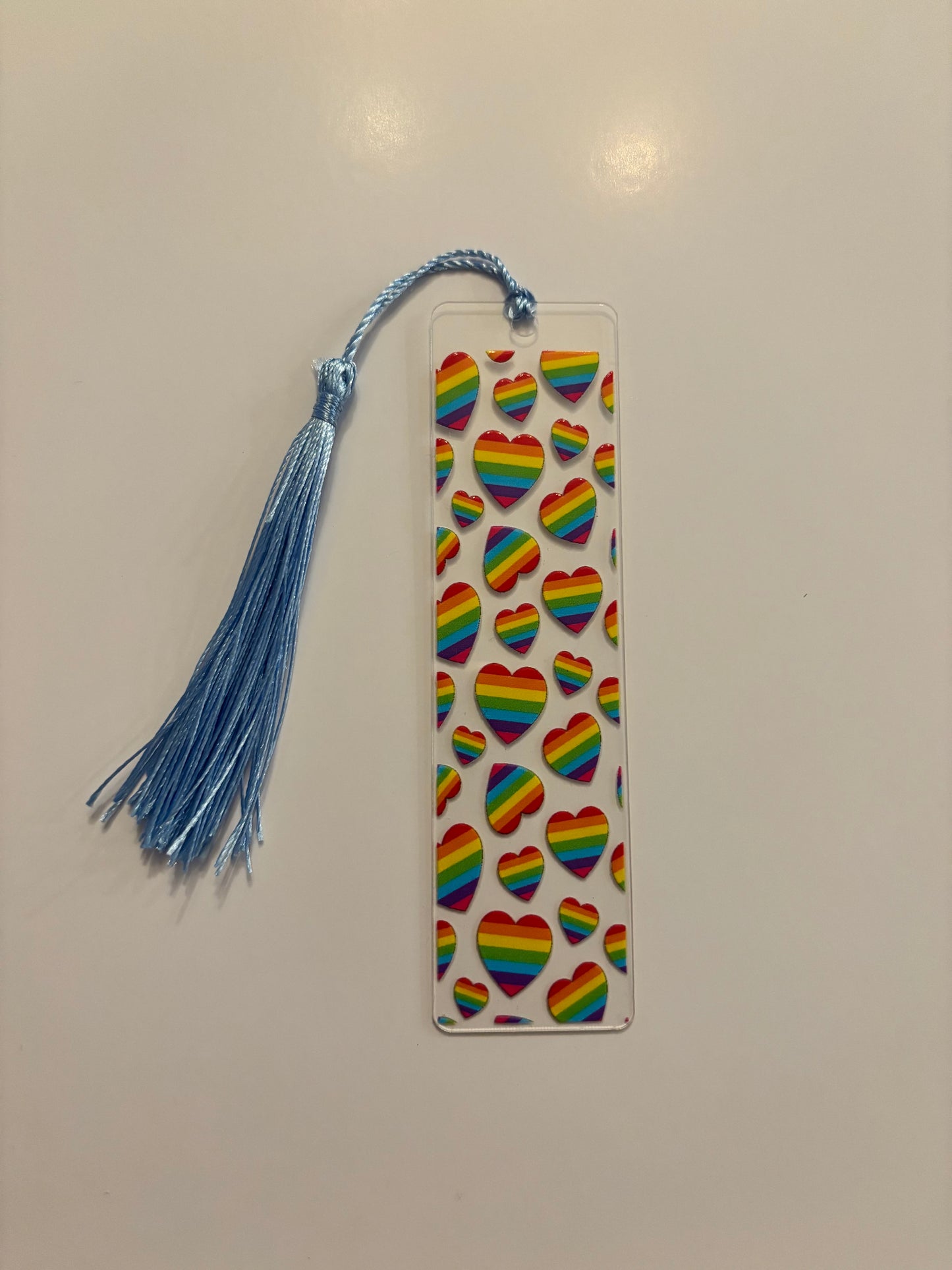 Acrylic Bookmark with Tassel - Rainbow Hearts