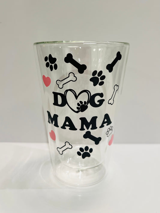 400ml Double Walled Drinking Glass - Dog Mama Print