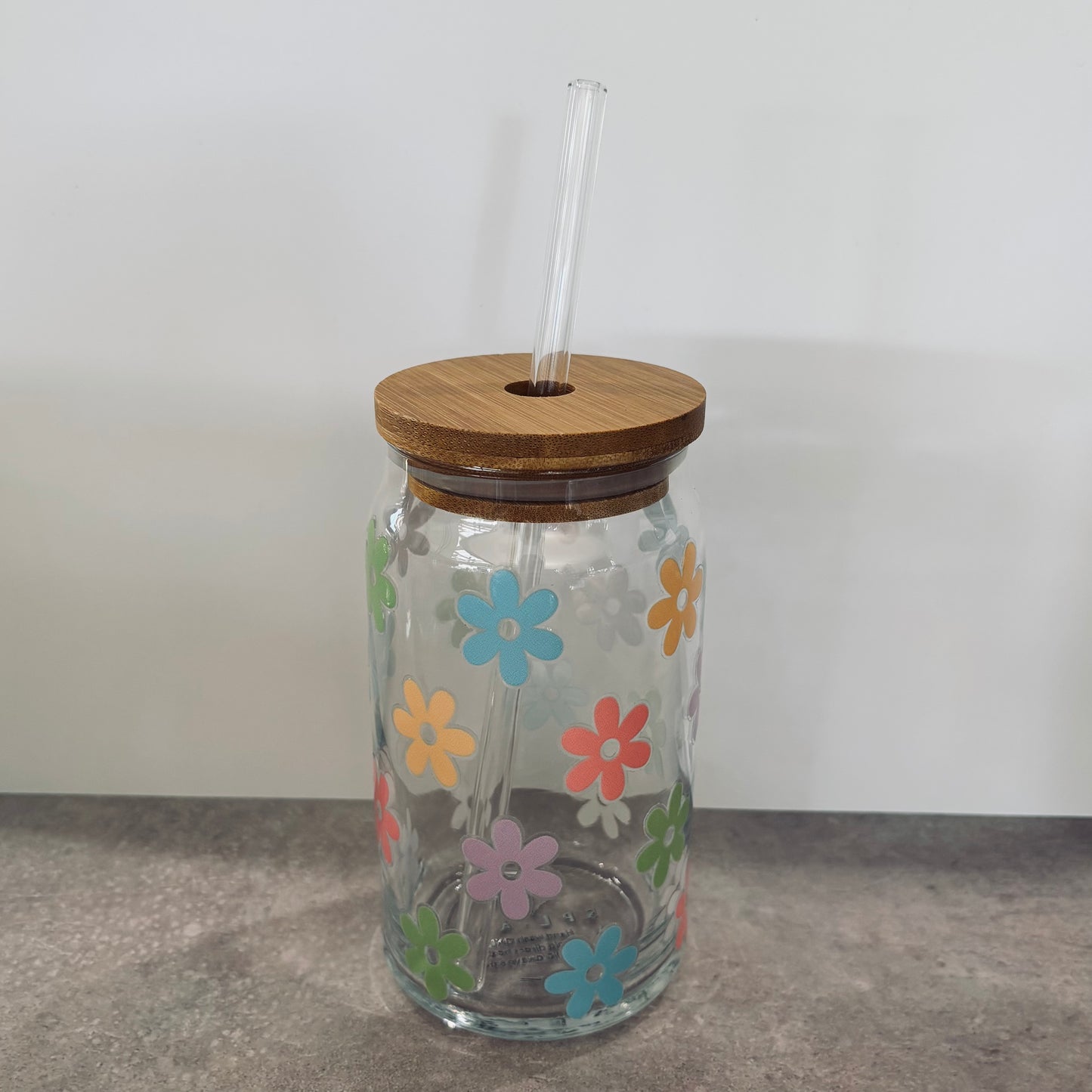 16oz Drinking Glass - Multi-coloured flowers