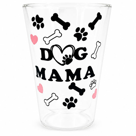400ml Double Walled Drinking Glass - Dog Mama Print