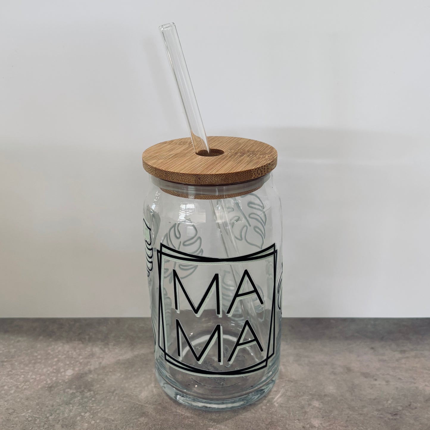 16oz Drinking Glass - Mama with monstera leaves