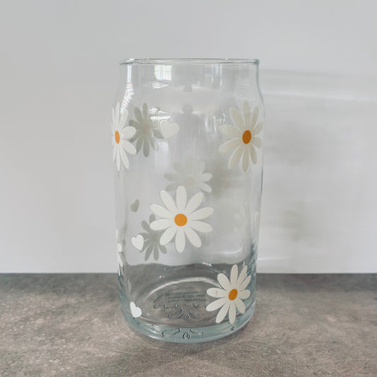 16oz Drinking Glass - White Daisy
