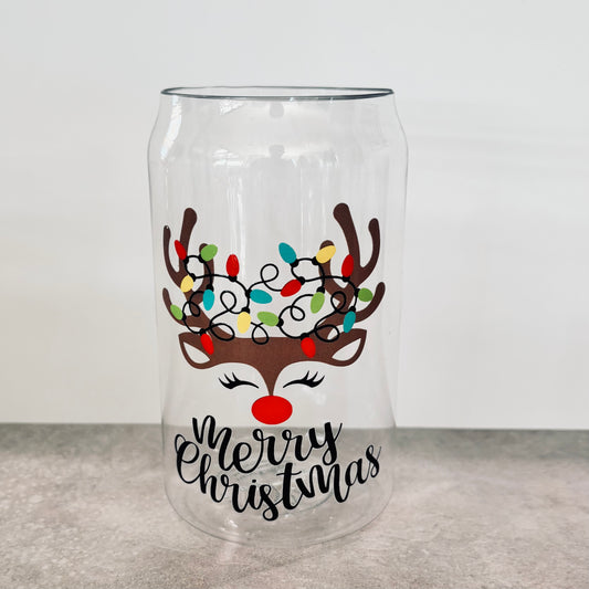 16oz Plastic Drinking Glass - Merry Christmas Reindeer