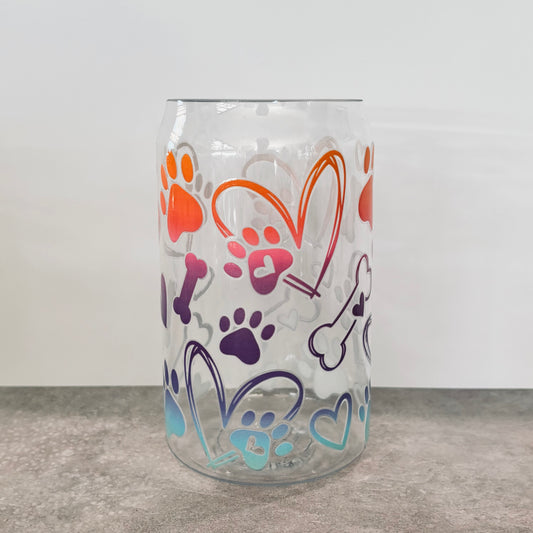 16oz Plastic Drinking Glass - Paw prints & hearts