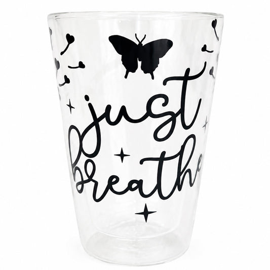 400ml Double Walled Drinking Glass - Just Breathe