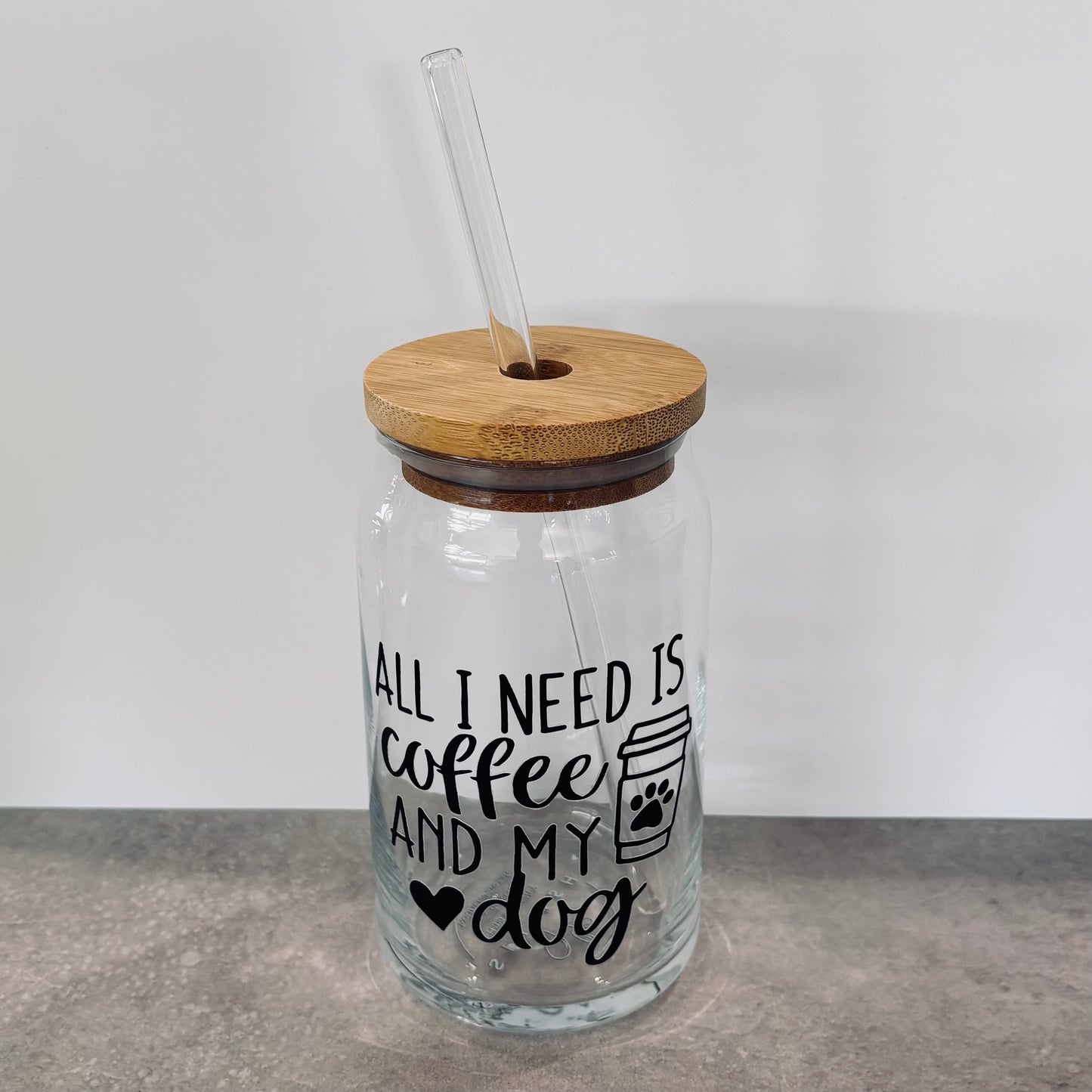 16oz Drinking Glass - All I need is coffee and my dog