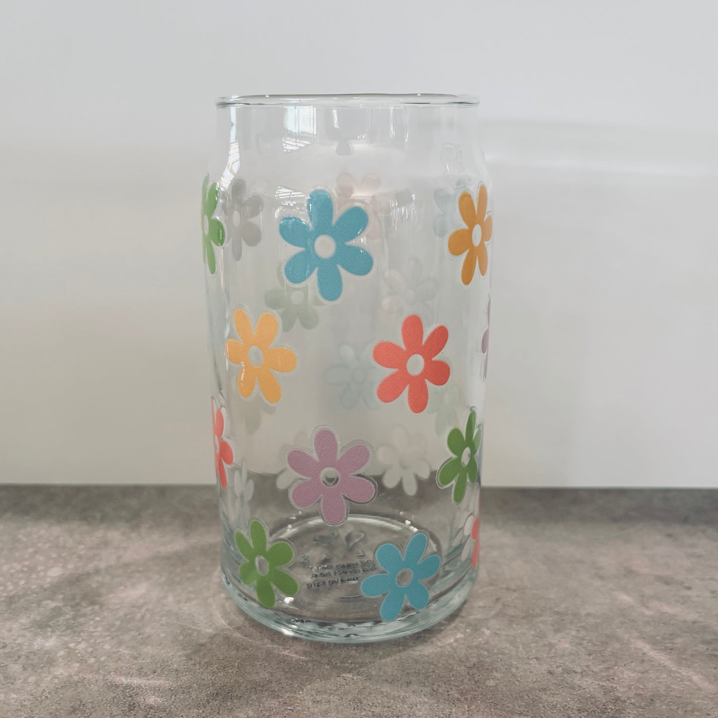 16oz Drinking Glass - Multi-coloured flowers