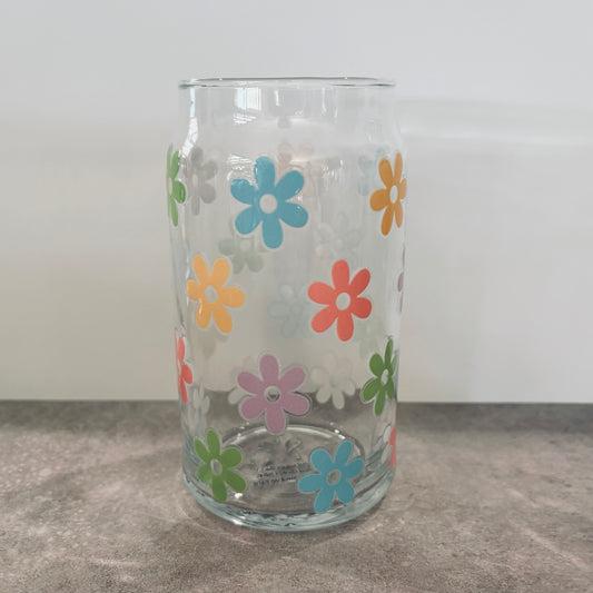 16oz Drinking Glass - Multi-coloured flowers