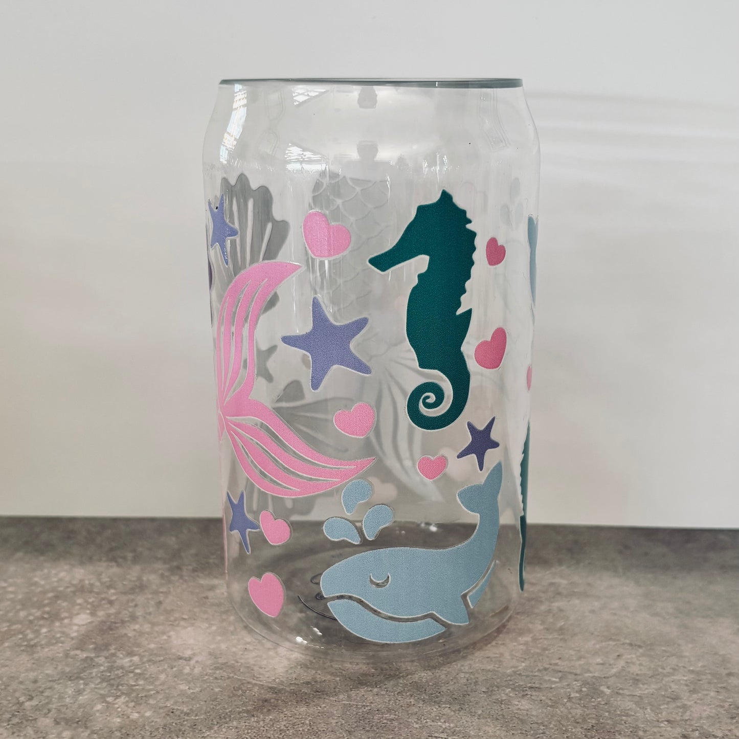 16oz Plastic Drinking Glass - Mermaid Tails and Seahorses