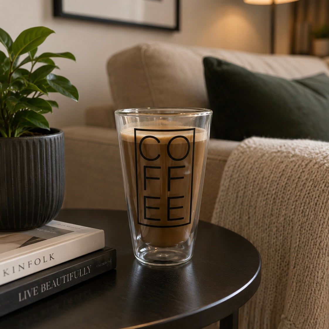 400ml Double Walled Drinking Glass - COFFEE Print