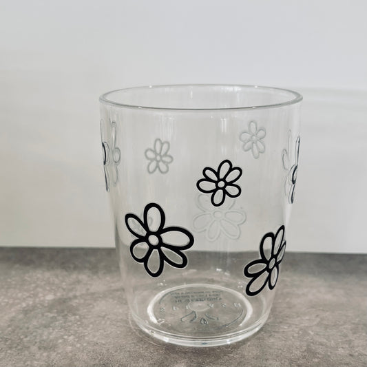 400ml Plastic Drinking Cup - Black Flowers
