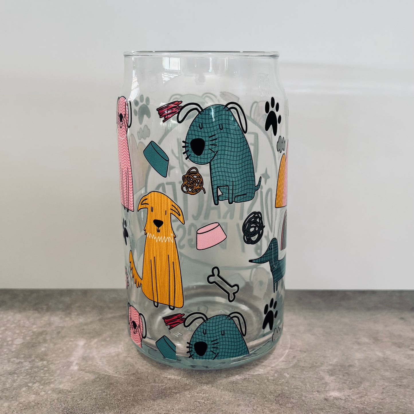 16oz Drinking Glass - Easily distracted by dogs