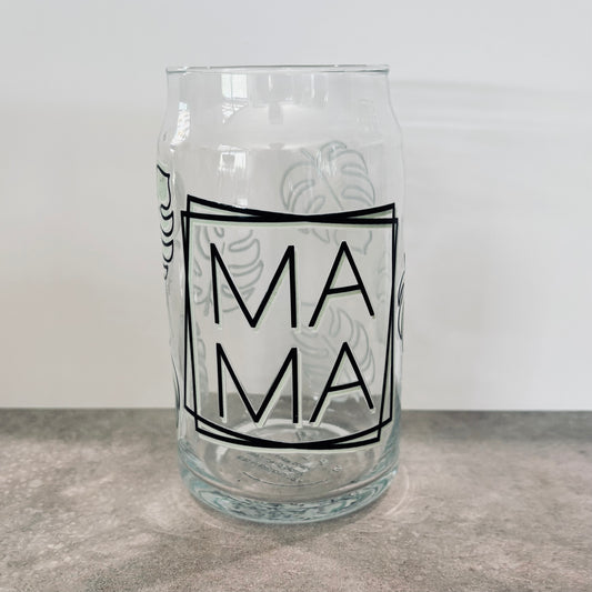 16oz Drinking Glass - Mama with monstera leaves