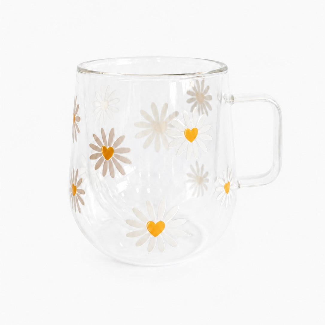 300ml Double Walled Drinking Glass - Daisies