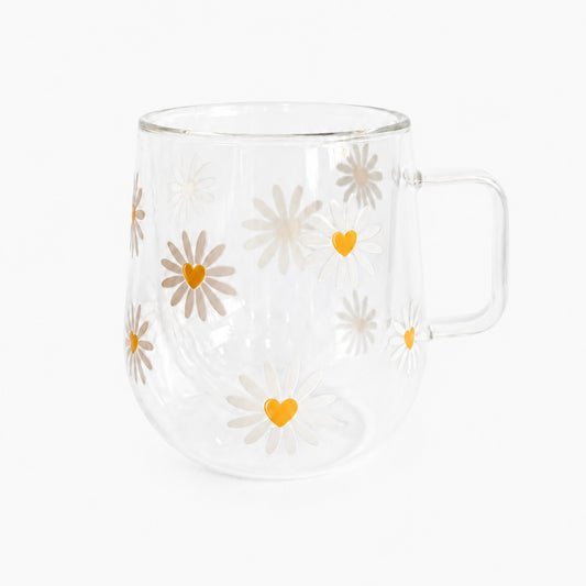 300ml Double Walled Drinking Glass - Daisies