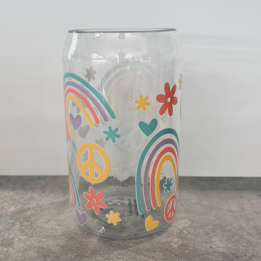 16oz Plastic Drinking Glass - Rainbows & Peace
