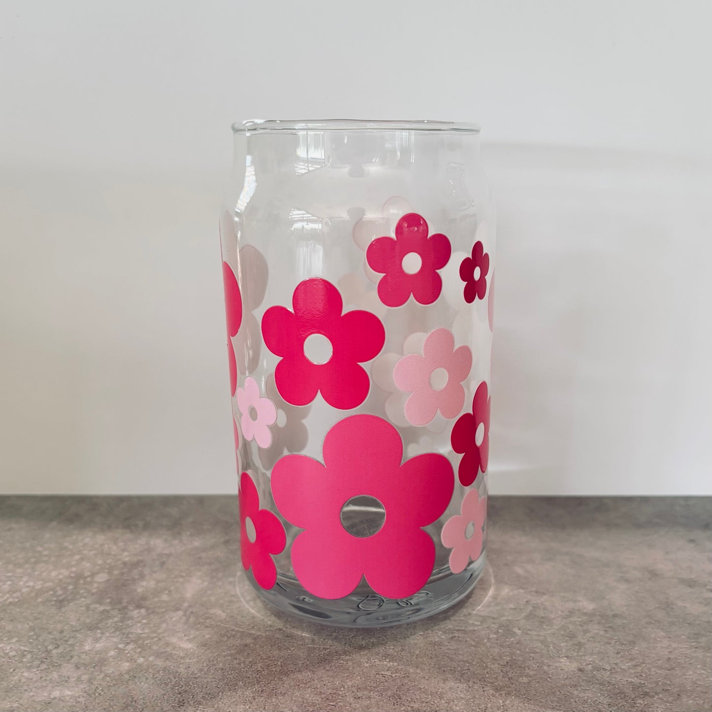 16oz Drinking Glass - Pink Flowers