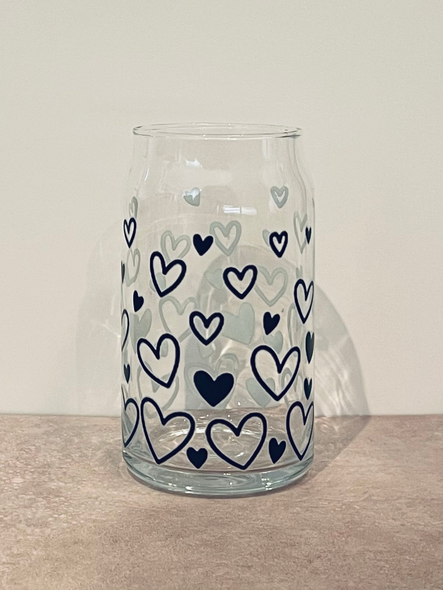 16oz Drinking Glass - Black Hearts